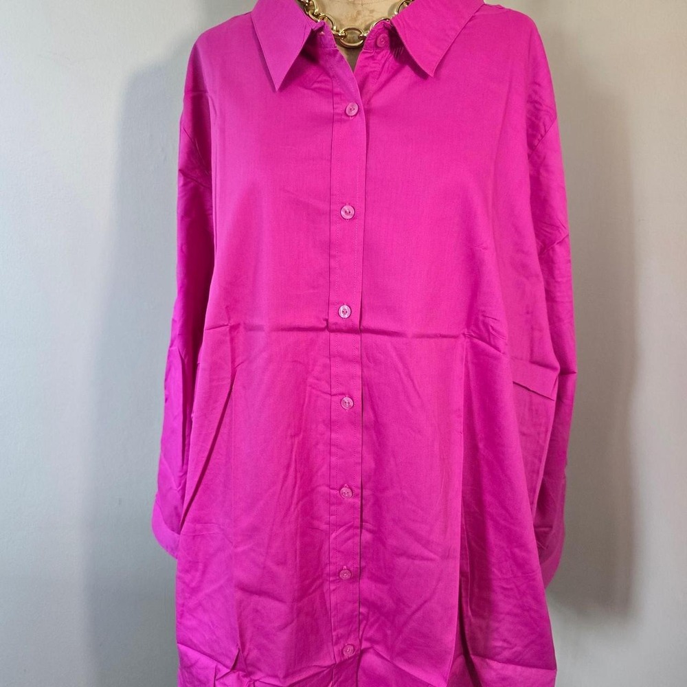 Woman Within hot pink button-front shirt size 4X 30/32